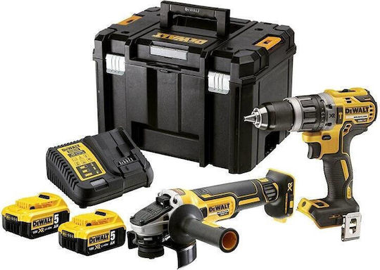 DEWALT DCK2020P2T Set Roată unghiulară & Mașină de găurit 18V cu 2 baterii 5Ah și husă