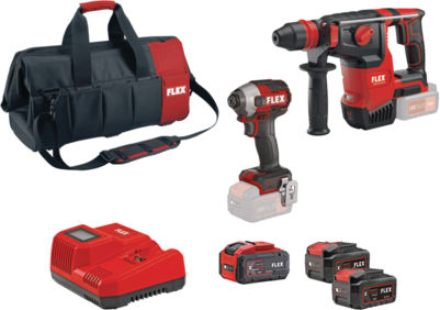 Flex D00409 Set Circular Saw & Impact Screwdriver & Hammer with 2 Batteries 5Ah - 8Ah and Case