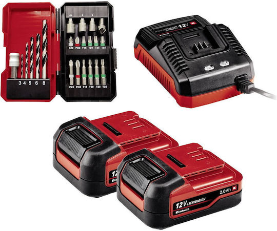 Einhell TE-CD 12/1 Li +22+CL Сет Двигател за бормашина & Обектив 12V с 2 батерии 2Ах