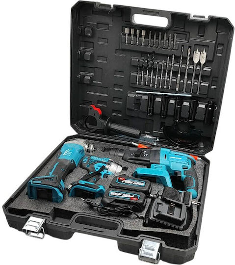 HL-06380 Battery Tool Set Angle Grinder Impact Wrench & Rotary Hammer 68V with 2 Batteries and Case