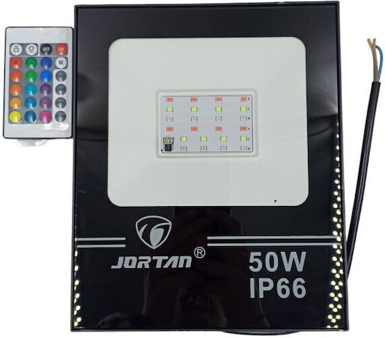 Jortan Στεγανός Προβολέας LED 50W RGB με Τηλεχειριστήριο IP66