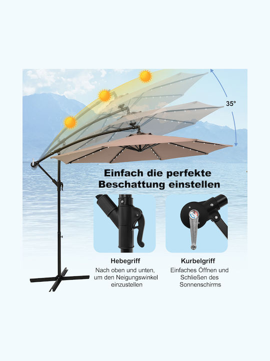 Garten- und Terrassen-Sonnenschirm Rundschreiben Metall Braune mit Basis und LEDs Durchmesser 3m NP11556CF