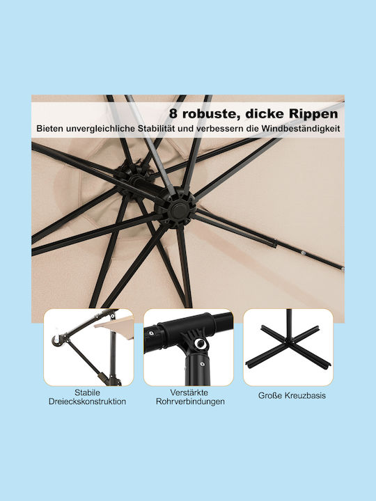 Umbrelă Profesională de Pardoseală Rotundă Metalică Bej cu Bază de Susținere și Iluminare LED Φ3m NP11556BE