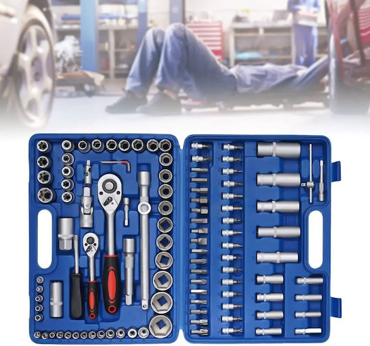 Professionelles Ratschen- und Steckschlüssel-Set 1 2″-1 4″ 108 Stück Silber