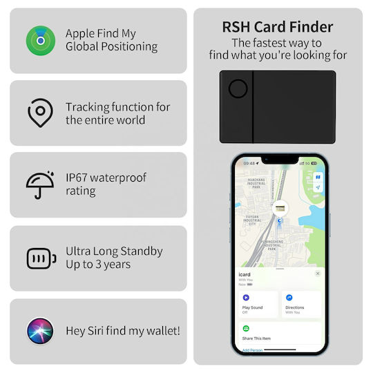 Смарт Карта За Портфейл Smart Tracker Card Android Google Find My Device Черна