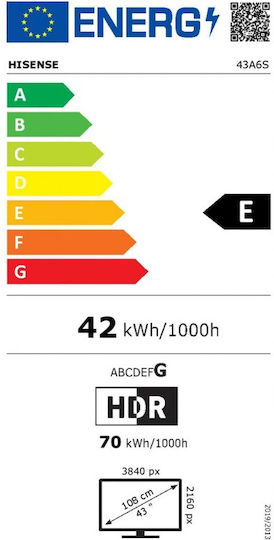 Hisense Smart TV 43" 4K UHD LED A6S HDR (2026) 43A6S