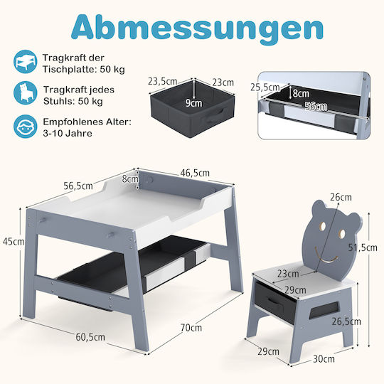 Kids Table Set with Chairs for Painting Made of Wooden Gray Costway