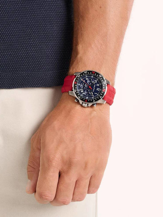 Nautica Men's Battery Watch with Red Rubber Strap