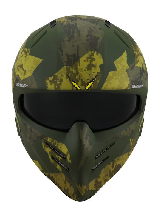 Suomy Armor Urban Squad Camo Green Motorcycle Helmet Modular ECE 22.06 1200gr with Sun Visor