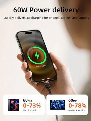 Cabletime Geflochtenes USB 2.0 Kabel USB-C männlich - USB-C 60W Schwarz 1m CT-CM60-AOB1