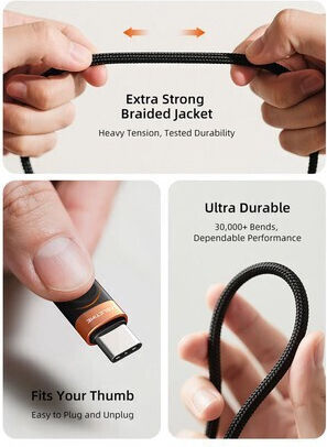 Cabletime Geflochtenes USB 2.0 Kabel USB-C männlich - USB-C 60W Schwarz 1m CT-CM60-AOB1