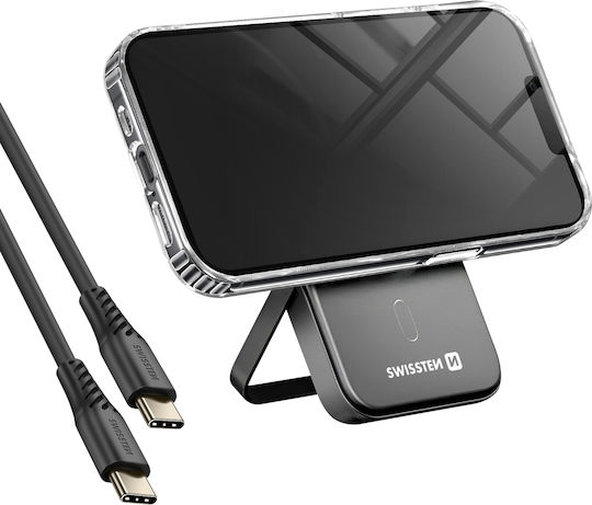 Swissten Magsafe iPhone 13 Mini Комплект Калъф Двоен Материал 5000 mAh Powerbank Прозрачен