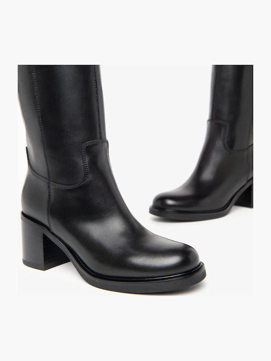 Cizme Dama din Piele cu Elastic Negre