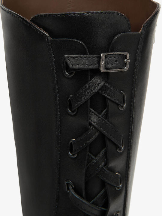 Cizme Dama din Piele cu Elastic Negre