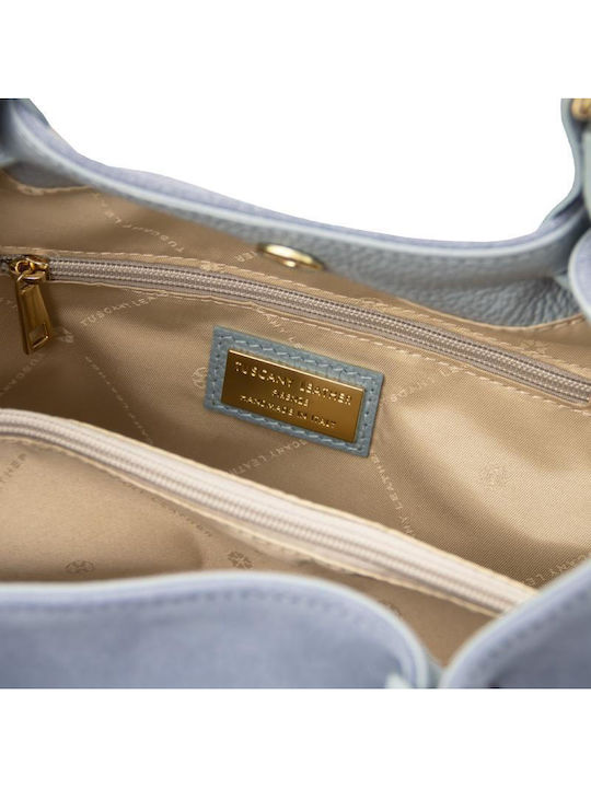 Leather Women's Shoulder Shopper Bag Light Blue