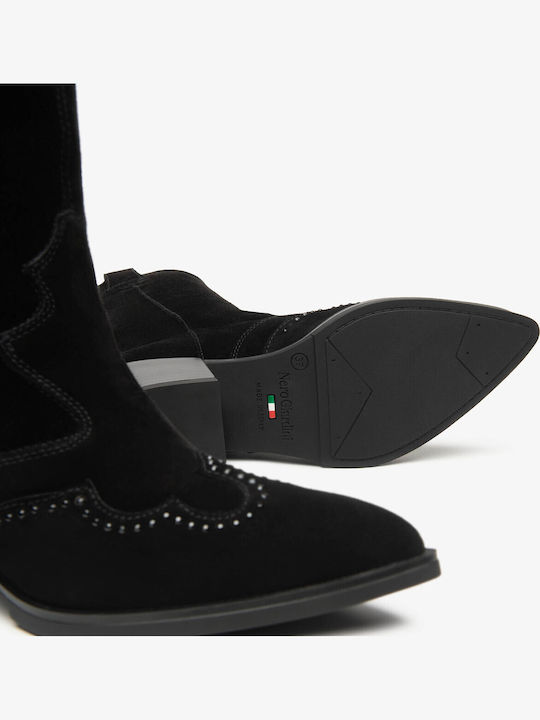 Damenstiefel aus Leder mit Gummi Schwarz
