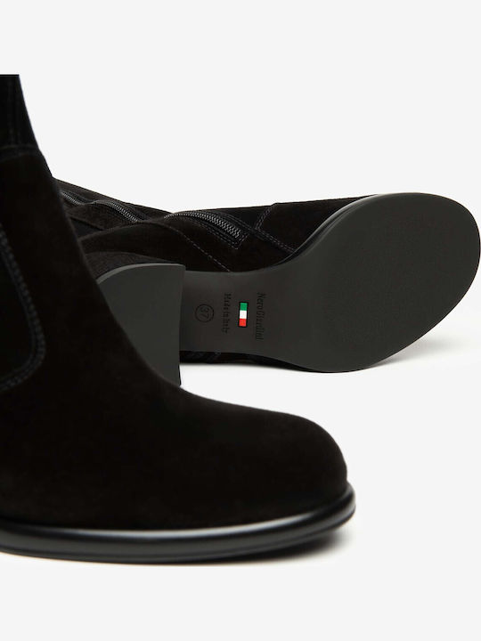 Damenstiefel aus Leder mit Gummi Schwarz
