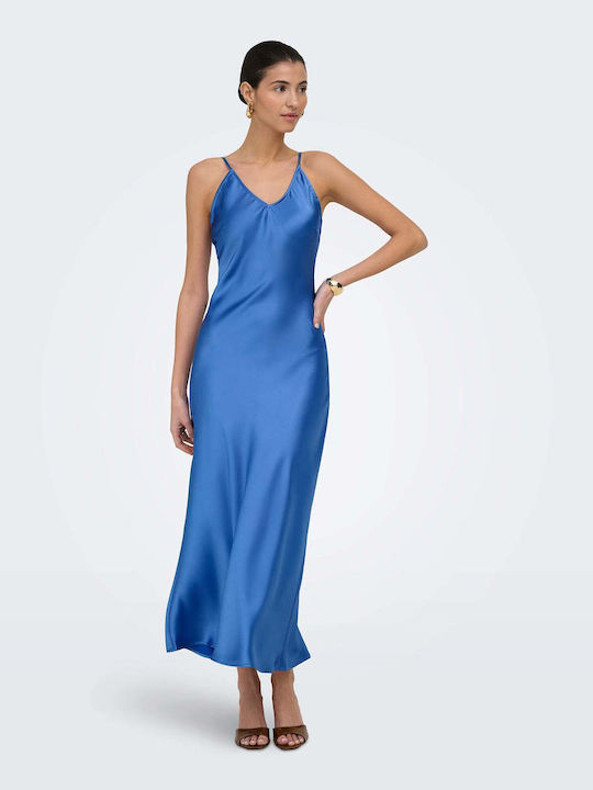 Summer Midi Evening Satin Blue Slip Dress