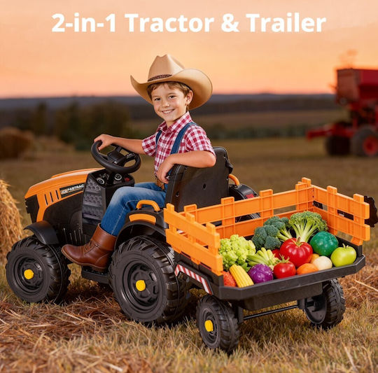Kids Electric Tractor with Trailer 12 Volt Yellow