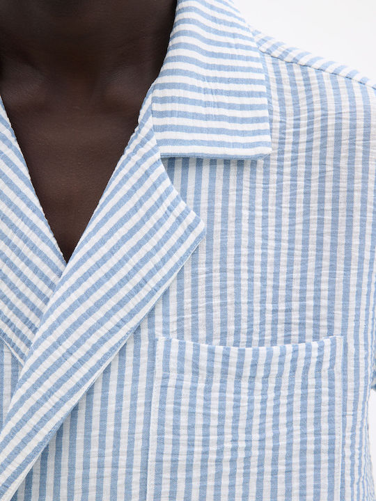 Short Sleeve Striped Blue Shirt