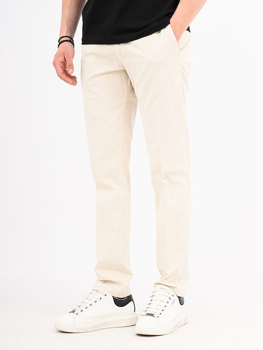 Ανδρικό Παντελόνι Chino Ελαστικό Slim Fit Ivory