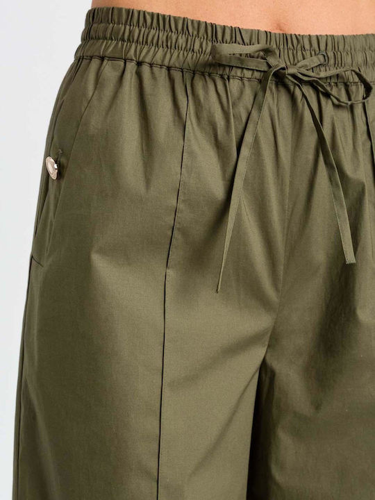 Women's Fabric Trousers with Rubber Band Green