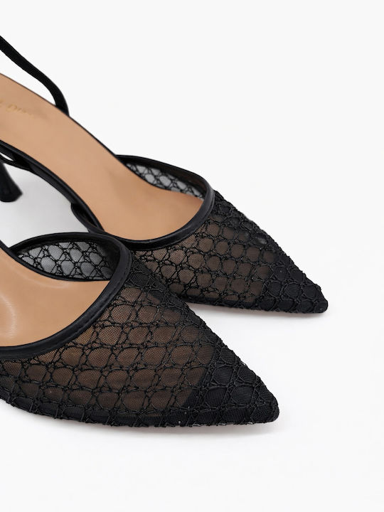 Pointed Toe Heels with Strap Black