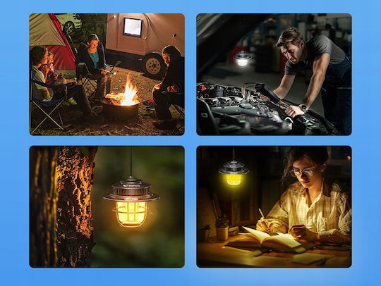 Λάμπα Led Μπαταρίας για Camping Αδιάβροχη Μαύρο