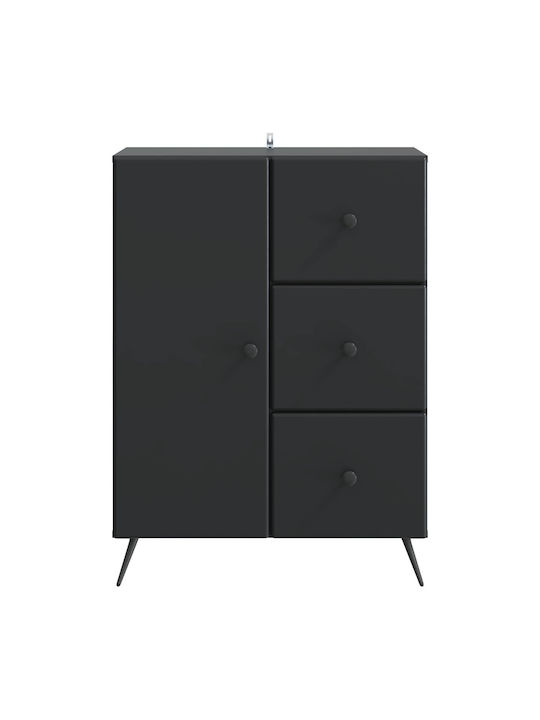Bufet Din Lemn cu Sertare Negru 66x34.5x90cm