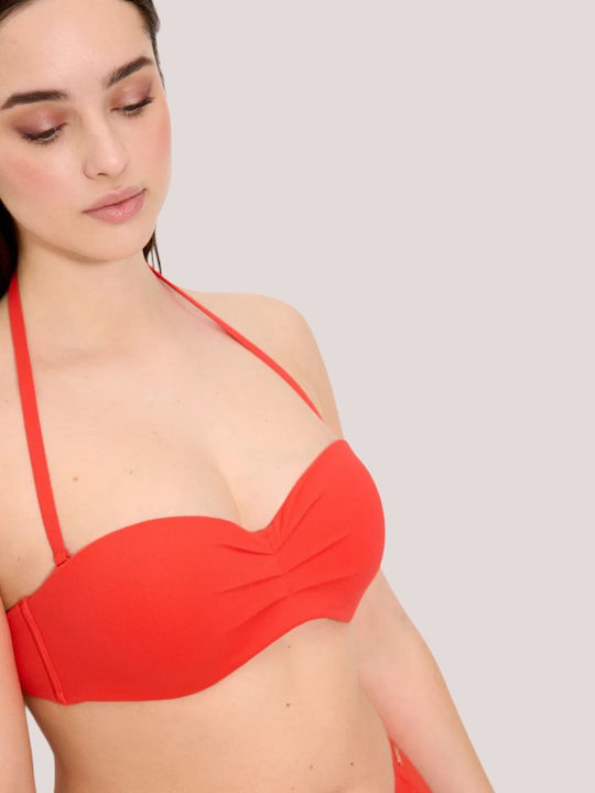 Strapless Bikini Top C Cup με Ενίσχυση Vivid Coral