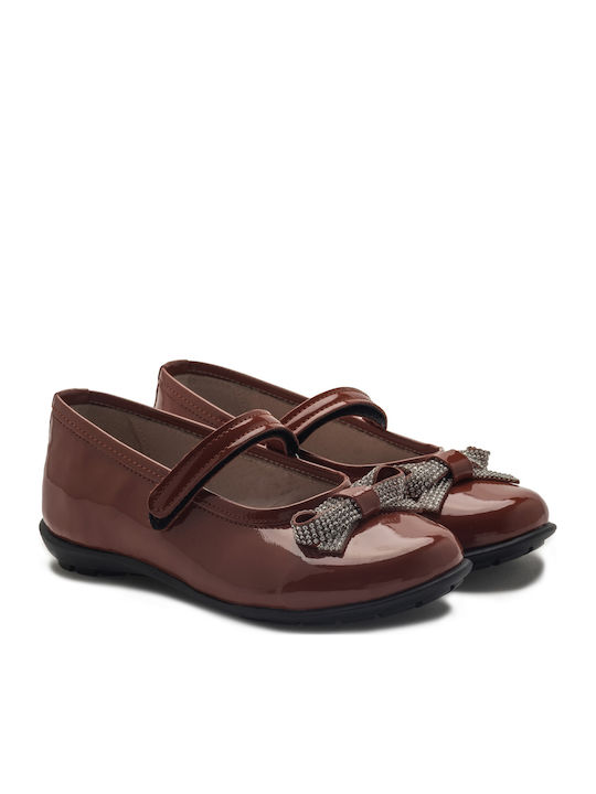 Kids Ballerinas With Hoop & Loop Closure Patent Leather Red