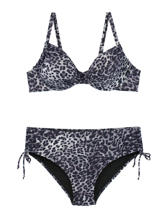 Plus Size Дамски Бански Bikini С Банели Flexfit Подплънки Леопардово-черен