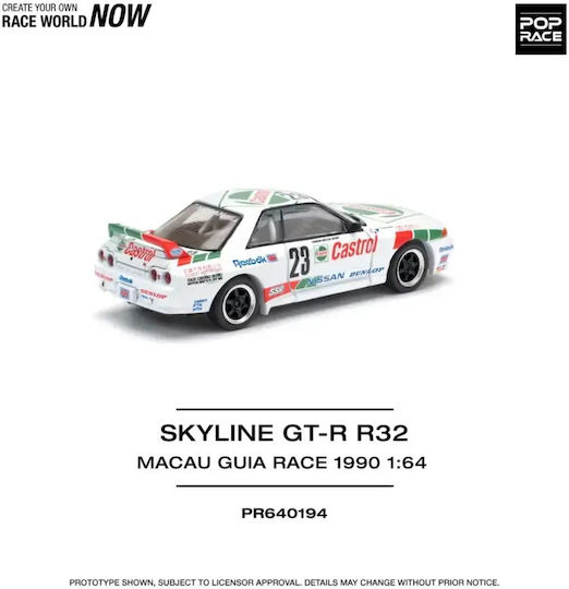 Model Mașină Nissan Skyline GT-R R32 #23 Macao 1990 Castrol 1:64 Pop Race Pr640194