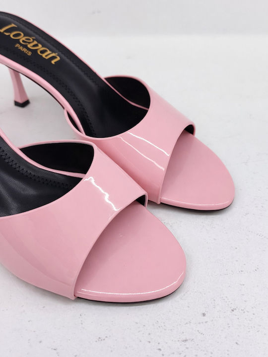 Pantofi Mules Din Lac Cu Toc Roz