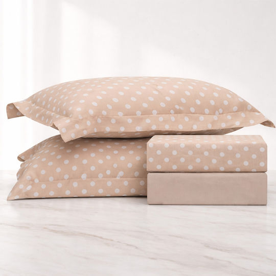 Dot Elegance Подредба Кралица 4 Бройки 160x200+30 см с Еластична Лента Бежова