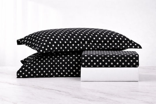 Dot Elegance Подредба Кралица 4 Бройки 160x200+30см с Еластична Лента Черен Чаршафи