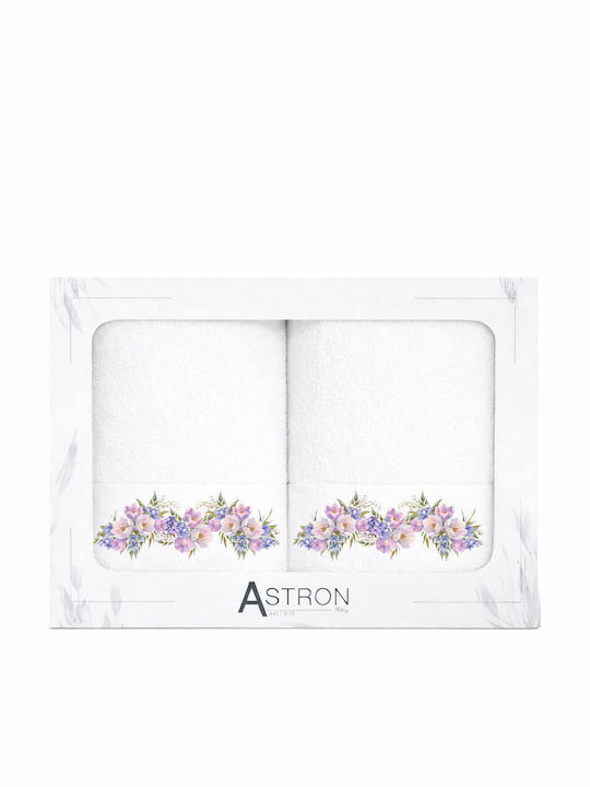 Astron Italy Πετσέτα Προσώπου Violet White 2τμχ Βάρους 500gr/m²