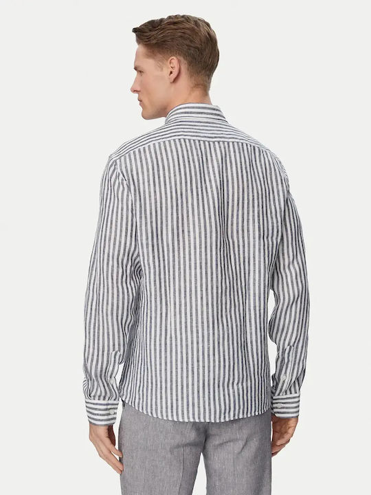 Long Sleeve Linen Shirt in Regular Fit Striped Gray