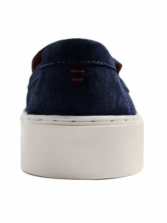 Loafers Bărbătești Din Piele Întoarsă În Culoare Albastră