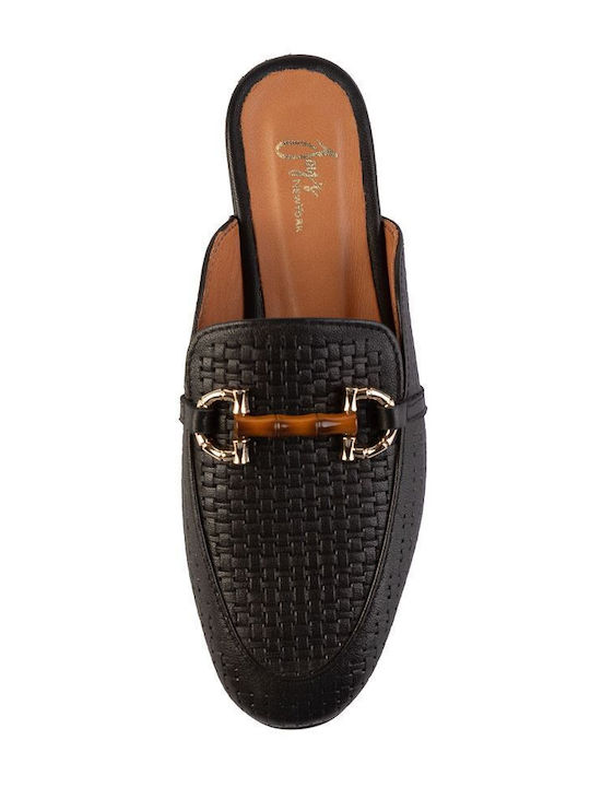 Flat Leather Mules in Black Colour