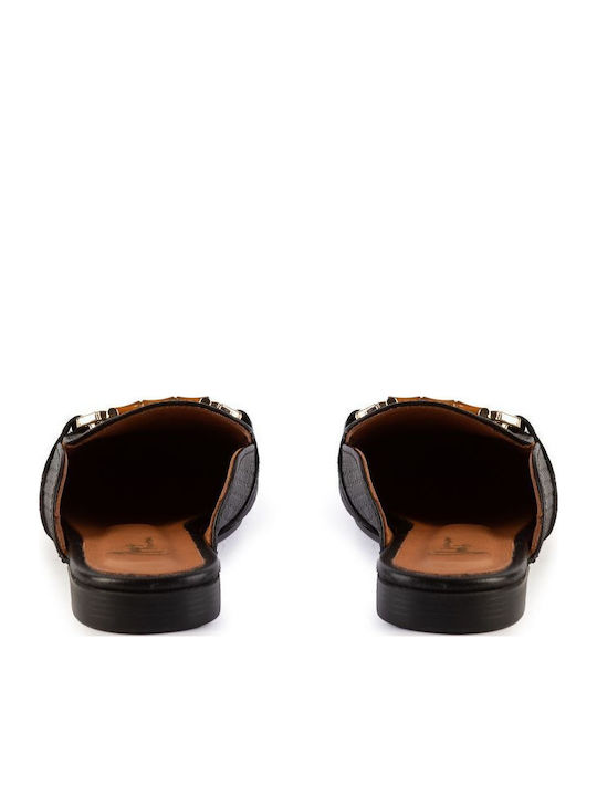 Flat Leather Mules in Black Colour