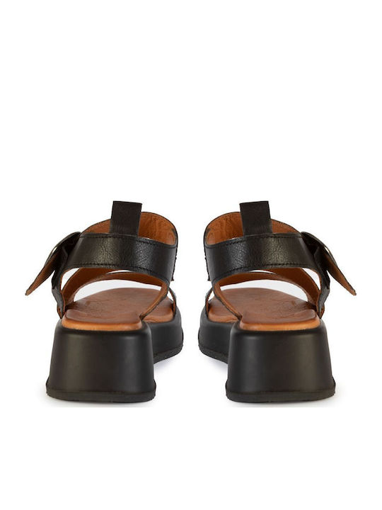 Leather Women's Flat Sandals Flatforms Black