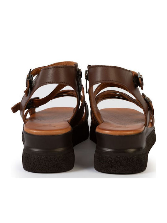 Leather Women's Flat Sandals Flatforms Brown