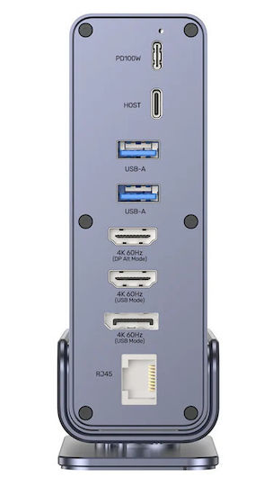 Unitek D1135A Dock / USB-C Dockingstation mit 4K-Unterstützung PowerDelivery Ethernet und Verbindung für 3 Monitore Silber