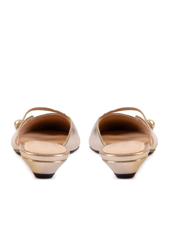 Leather Mules With Heel In Gold Colour