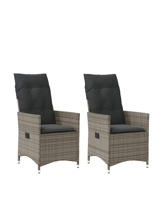 Scaun de exterior Rattan Gri cu pernă 2buc 49x50.5x92cm