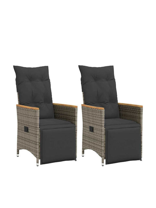 Outdoor Chair Rattan Grey with Cushion 2pcs 49x50.5x72cm