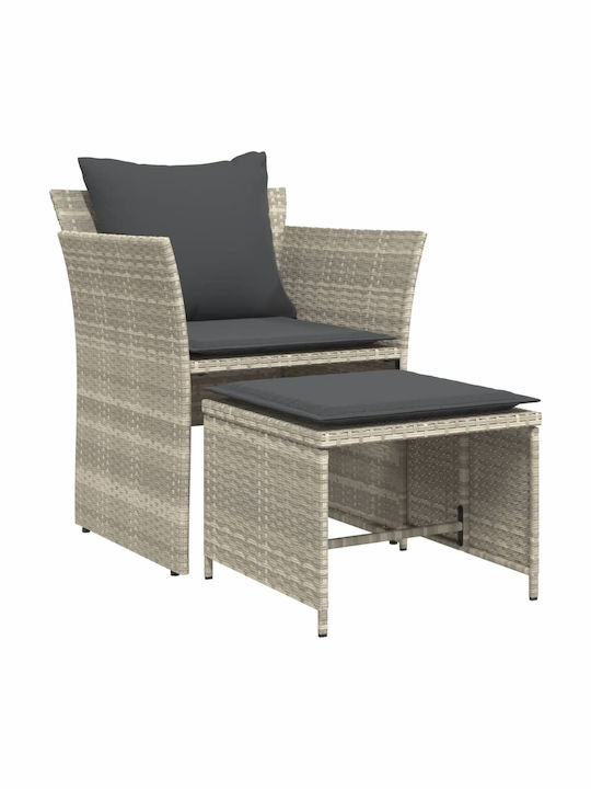 Outdoor-Sessel Rattan Light Grey mit Kissen 50x50x36εκ.