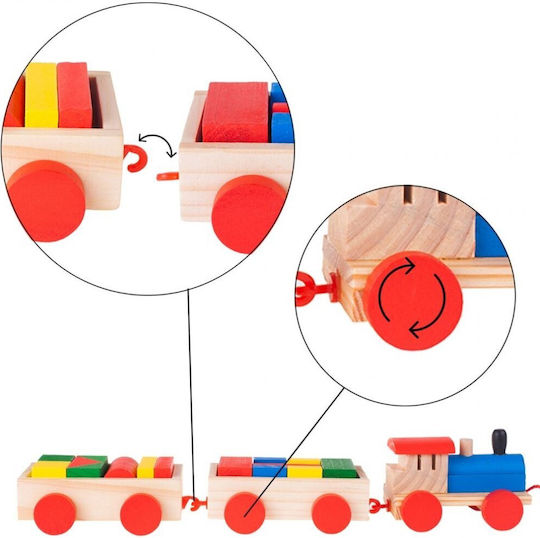 MalPlay Cuburi De Construit Wooden Train Din Lemn Pentru 1.5+ Ani 19 Bucăți