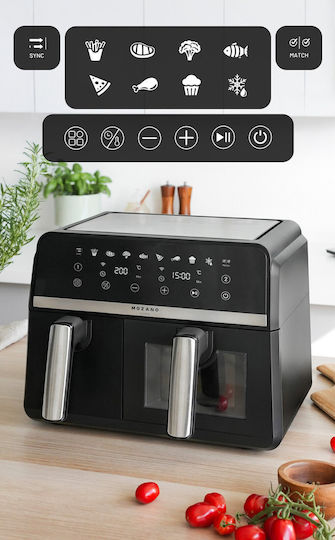 Mozano Home Mozano Home Heißluftfritteuse mit Wi-Fi & Doppelter Abnehmbarer Behälter 9l Schwarz